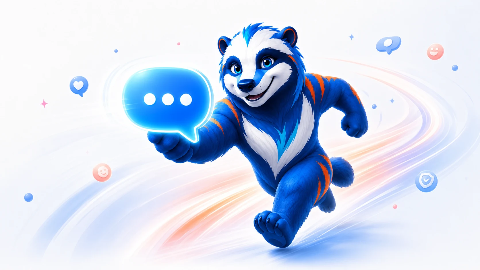 Pingo corre rápido hacia delante y lleva un icono de mensaje brillante en los colores de Ping